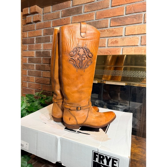 Frye Shoes - Frye Rider Logo Boots Women Tan Leather Tall Riding EquestrianSize 9M